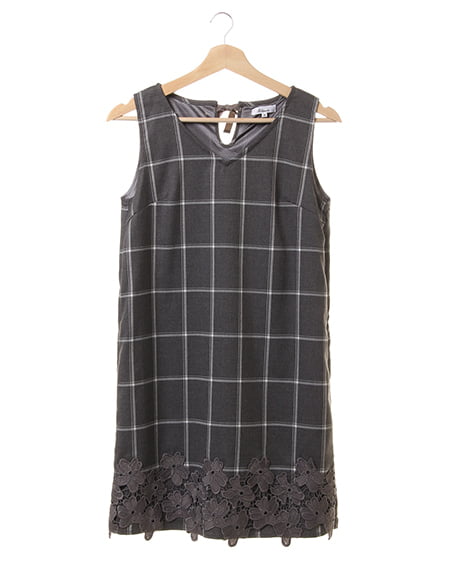 INGNI(イング) アソートチェック裾レースサックワンピース ｸﾞﾚｰ