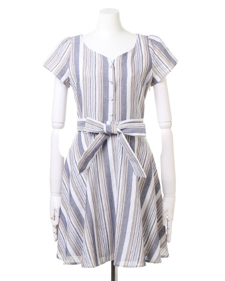 INGNI(イング) フロント釦ワンピース ブルー/ストライプ