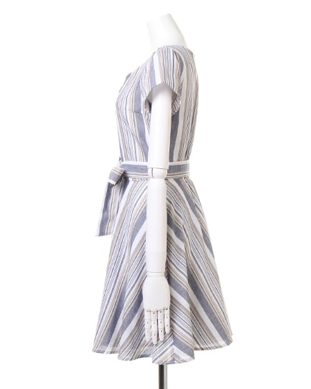 INGNI(イング) フロント釦ワンピース ブルー/ストライプ