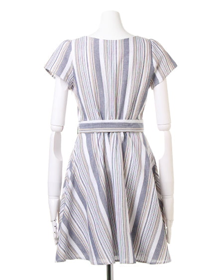 INGNI(イング) フロント釦ワンピース ブルー/ストライプ