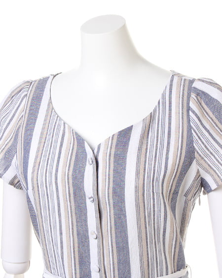 INGNI(イング) フロント釦ワンピース ブルー/ストライプ