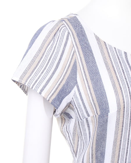 INGNI(イング) フロント釦ワンピース ブルー/ストライプ