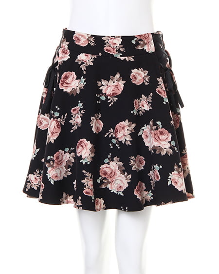 INGNI(イング) バラ柄サイドレースUPスカート クロ