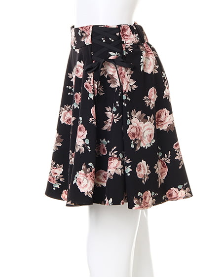 INGNI(イング) バラ柄サイドレースUPスカート クロ