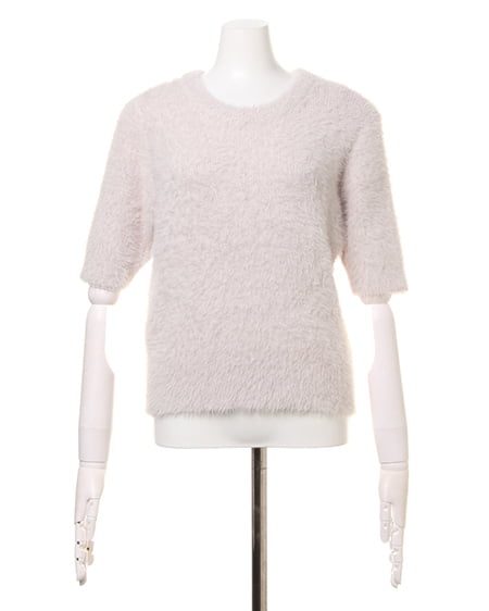 INGNI(イング) フェザーヤーンクルーネック半袖ニット ライトグレー