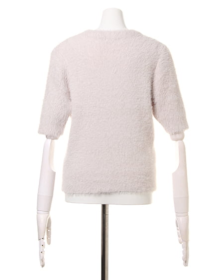 INGNI(イング) フェザーヤーンクルーネック半袖ニット ライトグレー