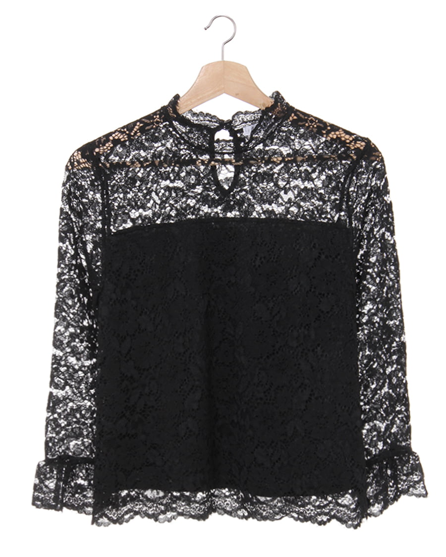 ⑤②⑧ プチハイネックオールレーストップス 刺繍入り sizeF プチハイネックレース7分袖トップス｜allamanda(アラマンダ) 公式通販