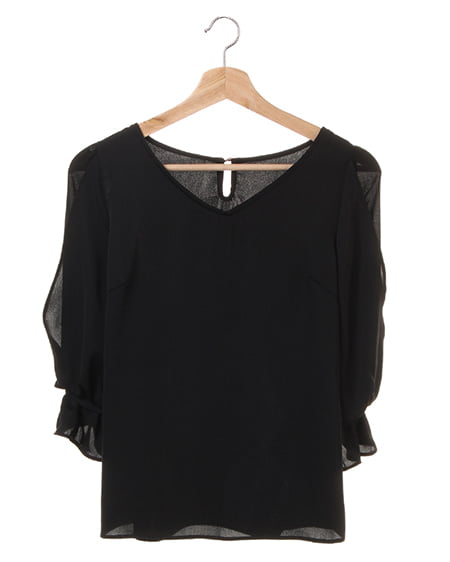 allamanda(アラマンダ) デザインスリーブ7分袖TOPS クロ