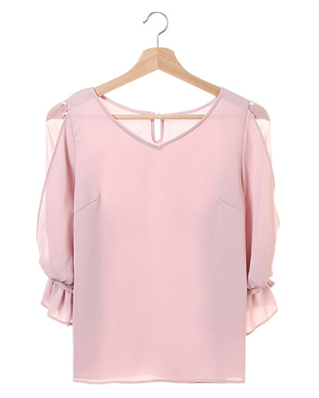 allamanda(アラマンダ) デザインスリーブ7分袖TOPS ピンク