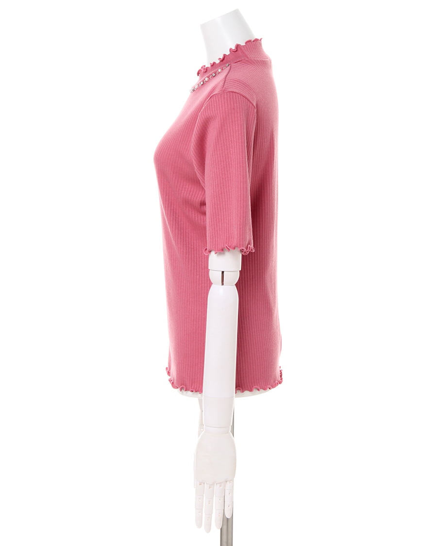 ビジュー付きメローリブハイネック／トップス｜allamanda