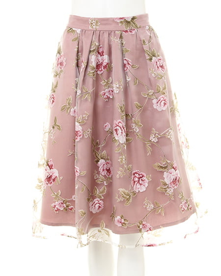 INGNI(イング) オーガンジー花柄／ミディスカート ﾋﾟﾝｸ