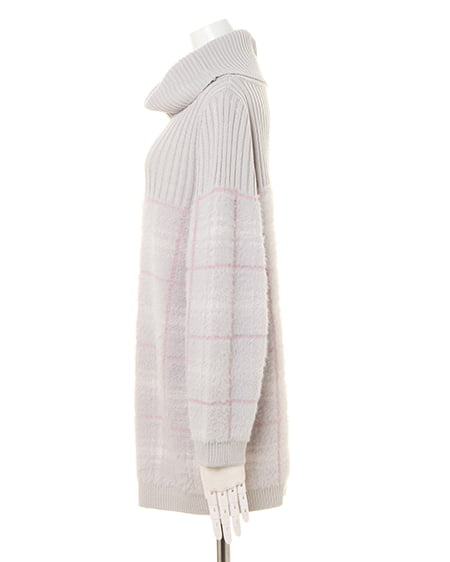 INGNI（イング） チェック切替オフタートル／チュニックニット ｸﾞﾚｰ