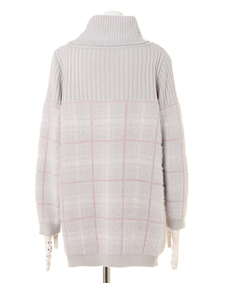 INGNI（イング） チェック切替オフタートル／チュニックニット ｸﾞﾚｰ