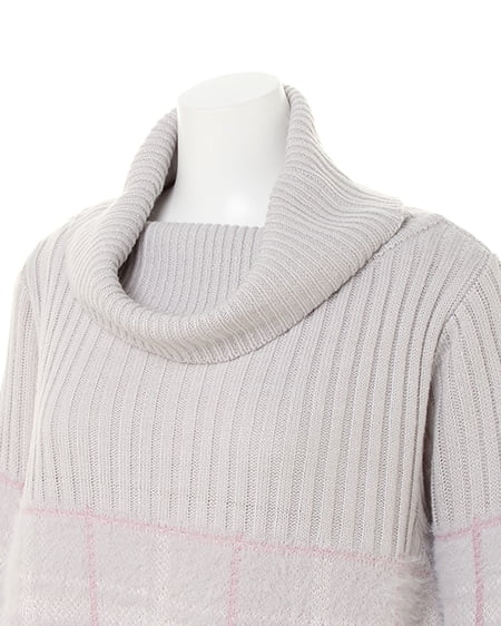 INGNI（イング） チェック切替オフタートル／チュニックニット ｸﾞﾚｰ