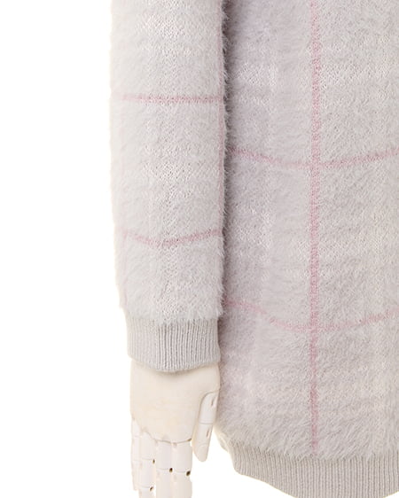 INGNI（イング） チェック切替オフタートル／チュニックニット ｸﾞﾚｰ