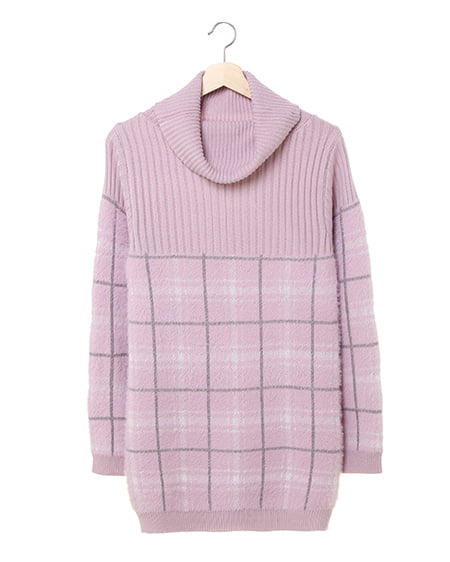 INGNI(イング) チェック切替オフタートル／チュニックニット ﾋﾟﾝｸ
