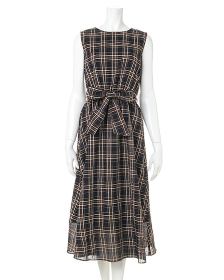 INGNI(イング) チェック柄マキシワンピース ｸﾛ