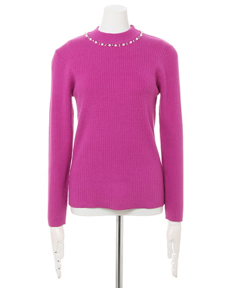 INGNI（イング） 装飾付ハイネックトップス ﾗﾍﾞﾝﾀﾞｰ/ﾋﾟﾝｸ