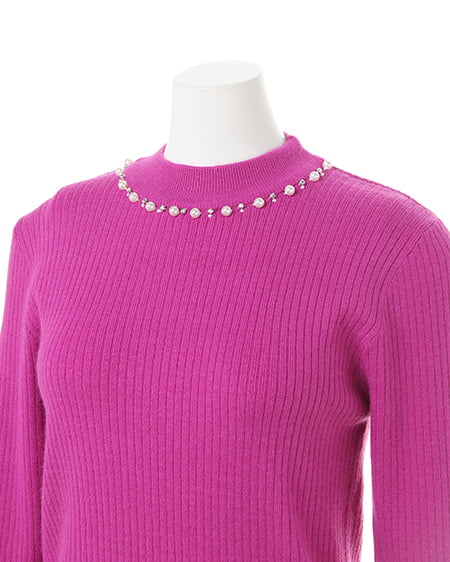 INGNI（イング） 装飾付ハイネックトップス ﾗﾍﾞﾝﾀﾞｰ/ﾋﾟﾝｸ