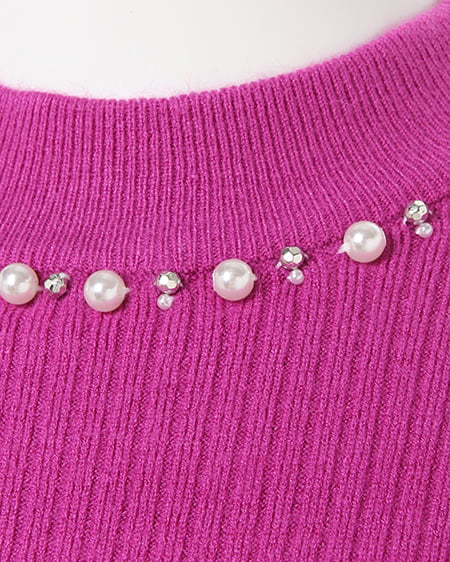 INGNI（イング） 装飾付ハイネックトップス ﾗﾍﾞﾝﾀﾞｰ/ﾋﾟﾝｸ