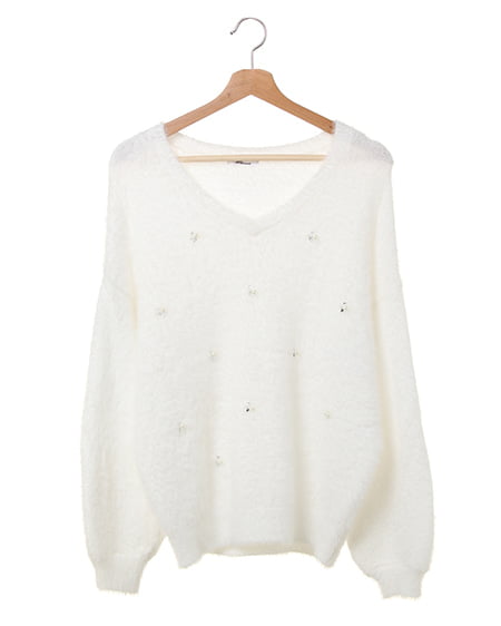 INGNI(イング) フェザー装飾ニット ｵﾌﾎﾜｲﾄ