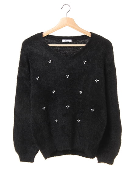 INGNI(イング) フェザー装飾ニット ｸﾛ