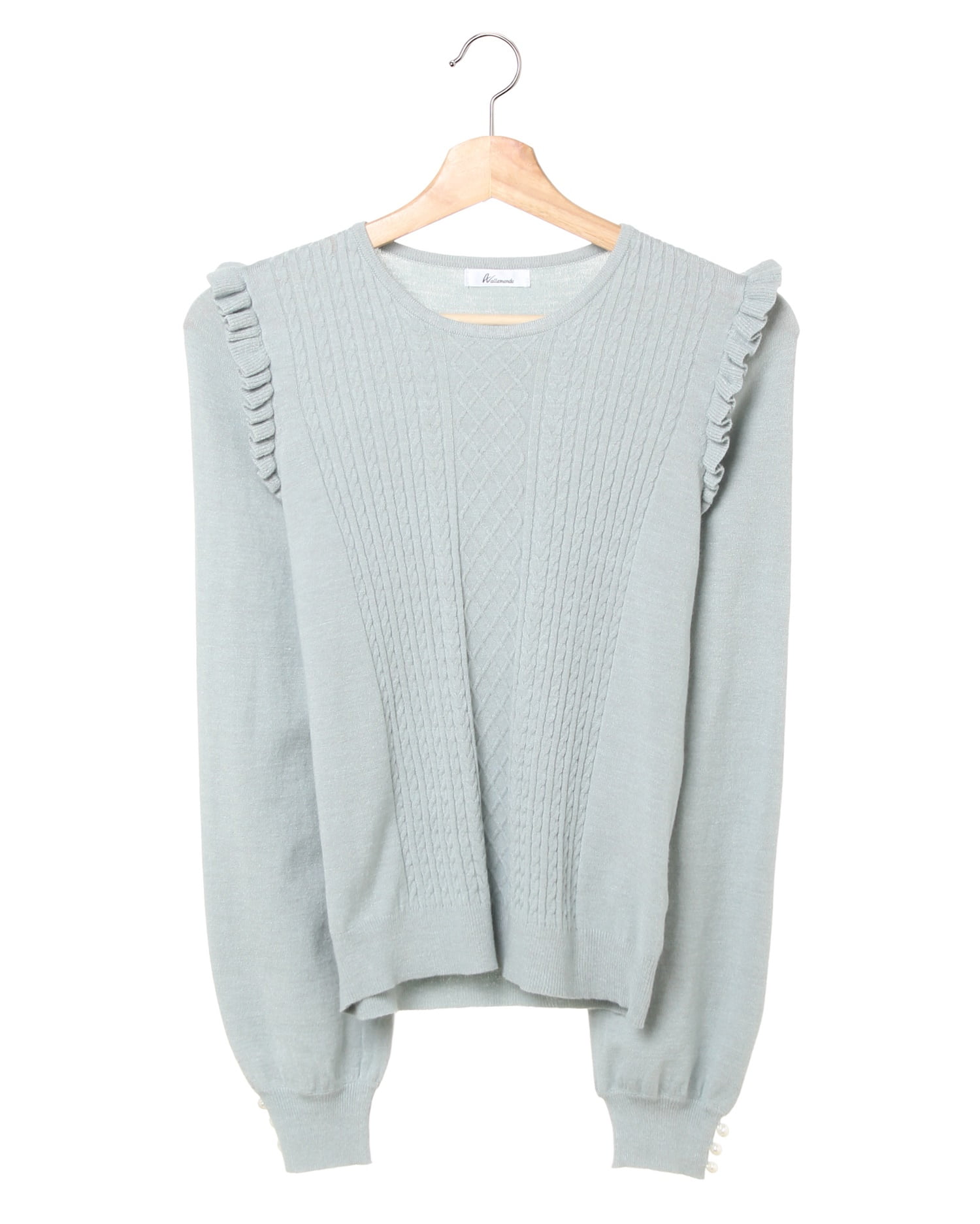ハッピーヴァレンティノVALENTINOフリル袖ケーブルニットホワイト VALENTINO GARAVANI Ruffle-trimmed embellished cable-knit cashmere