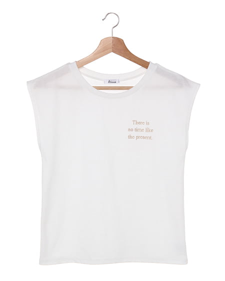 allamanda(アラマンダ) フレンチスリーブ胸ロゴTシャツ オフホワイト/ラメ
