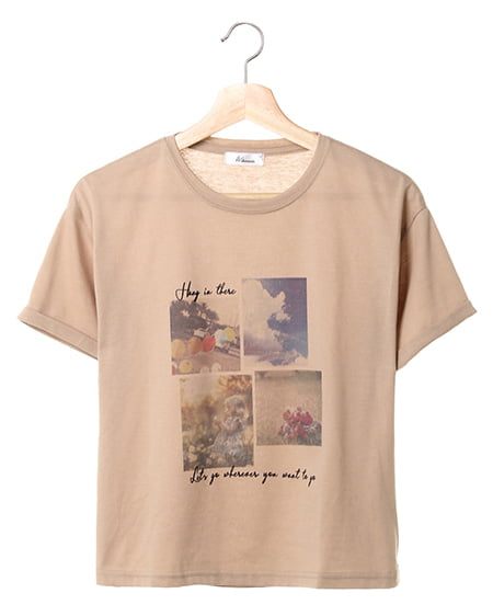 allamanda(アラマンダ) いろいろ転写Tシャツ ベージュ