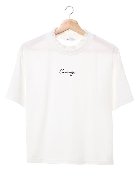 allamanda(アラマンダ) レースレイヤーチビロゴ半袖Tシャツ オフホワイト
