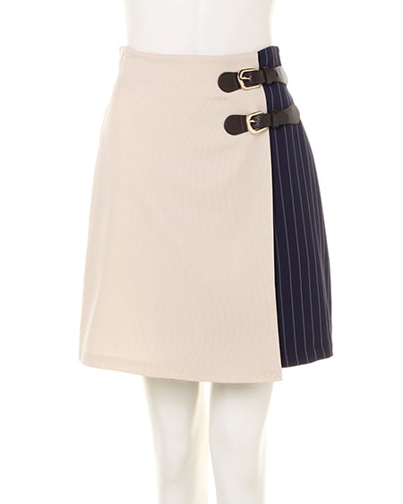 INGNI(イング) サイドベルト台形スカート／Ｂ ﾍﾞｰｼﾞｭ/ﾁｪｯｸ