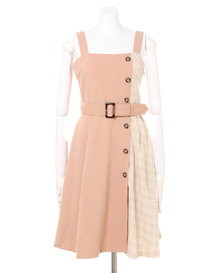 INGNI(イング) チェック柄/配色ジャンパースカート ベージュ