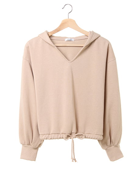 Vネック裾ドロストパーカー