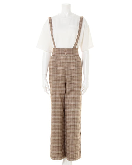 サス付きBACKリボンチェック／ワイドパンツ