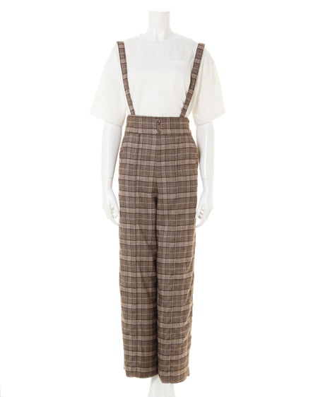 サス付きBACKリボンチェック／ワイドパンツ