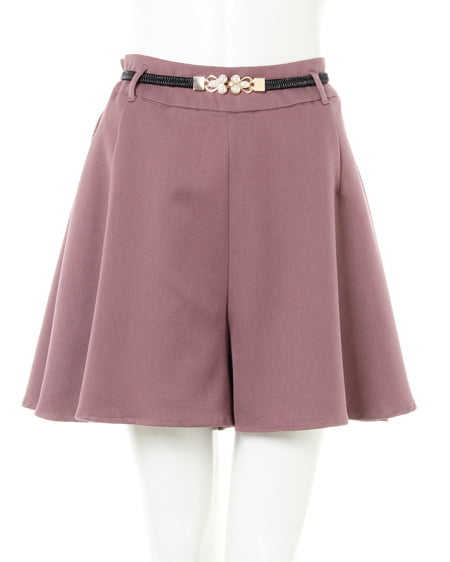 ベルト付き無地フレアキュロットパンツ