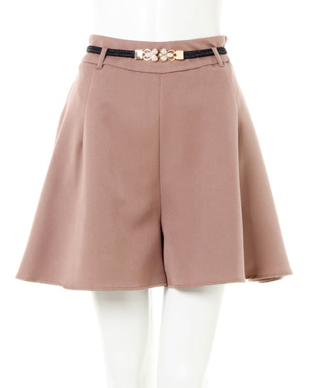 ベルト付き無地フレアキュロットパンツ