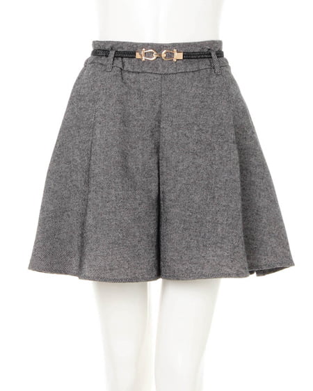 ベルト付／チェック柄フレアキュロットパンツ