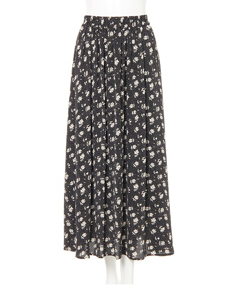 ドットフラワー柄／ギャザースカート