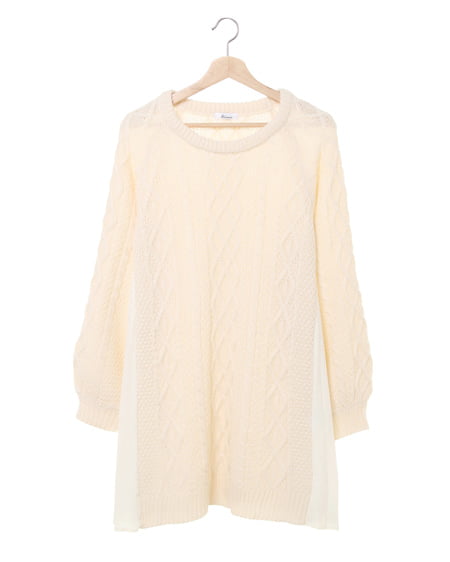 サイドプリーツケーブルニットワンピース