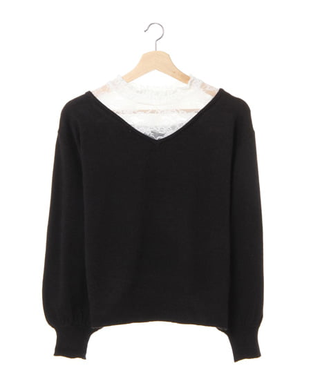 レイヤーレースVネック／ニット