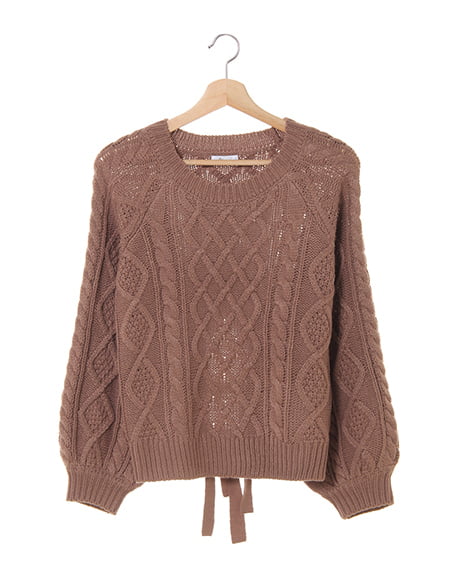 BACKリボンケーブルクルーネックニット