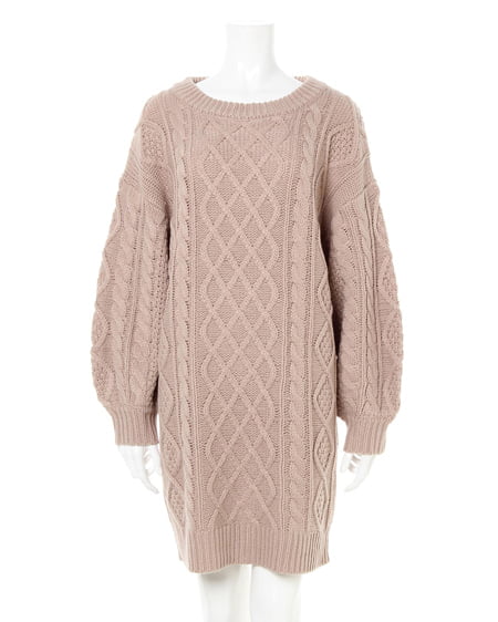 バックリボン／ケーブルニットワンピース