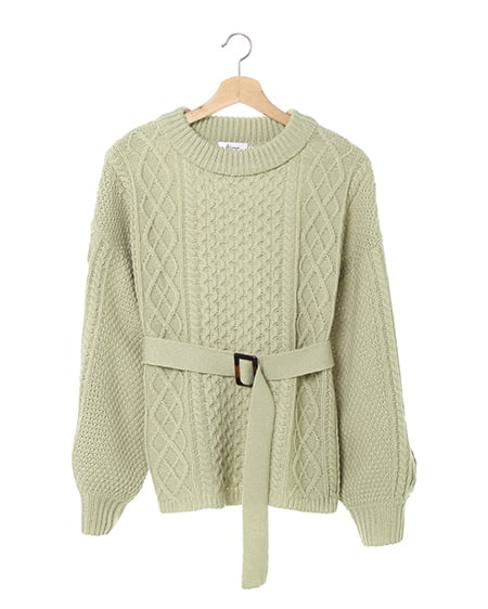 ベルト付きケーブルニット