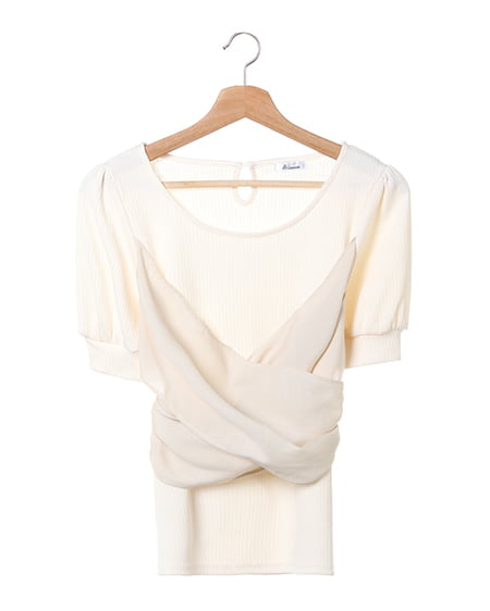 レイヤードBACKリボンリブ／トップス