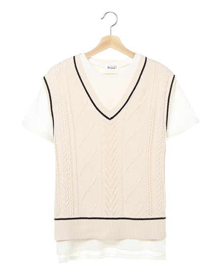 透かしニットベスト＋Tシャツ／SET