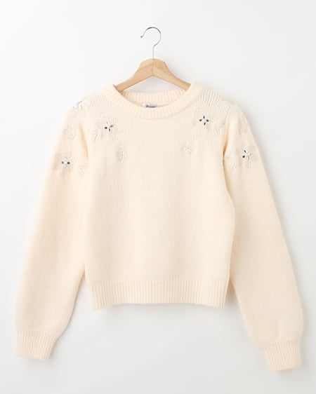 INGNI(イング) フラワー刺繍モックネック／ニット
