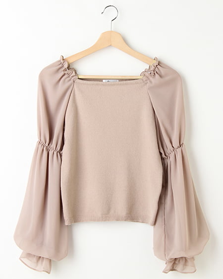 袖コンシャス異素材ニット