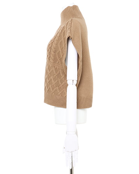 INGNI(イング) パッチワークケーブルニット モカ