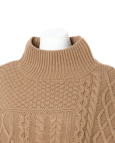 INGNI(イング) パッチワークケーブルニット モカ